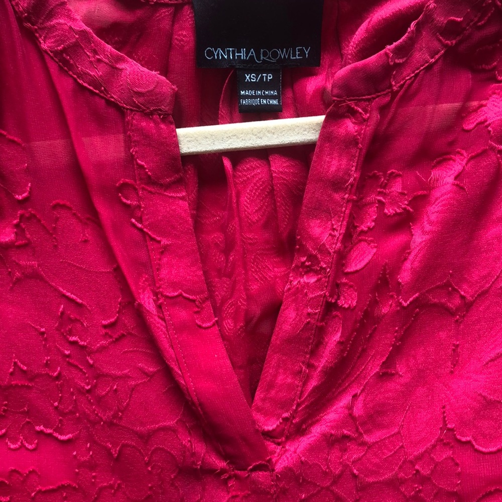 Cynthia Rowley Floral Sheer V-Neck Long Sleeve Blouse